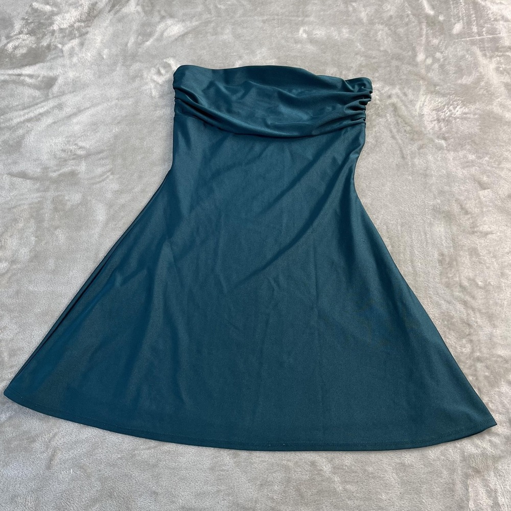 Windsor Dress Womens Large Blue Strapless Cowl Neck A Line Stretch Mini Party